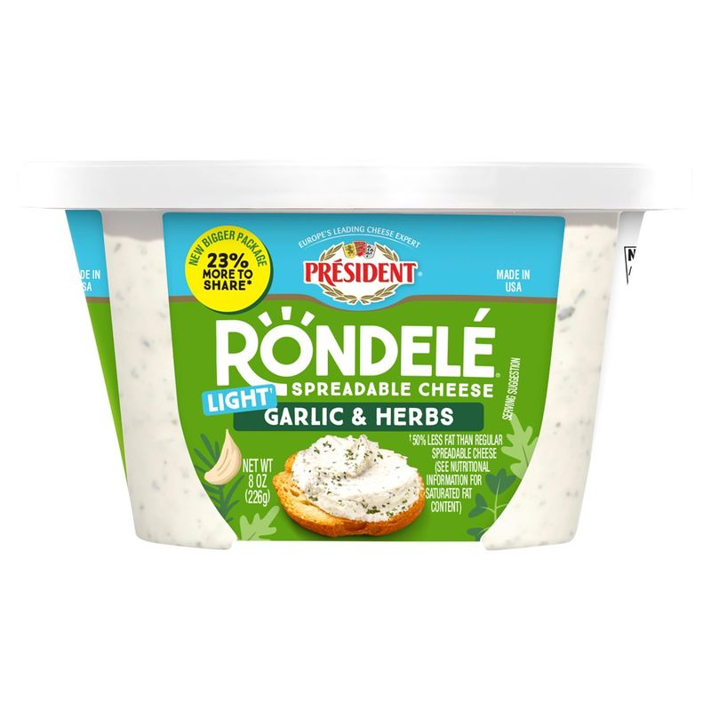 Président Rondelé Light Garlic &amp; Herbs Spreadable Cheese, 8 oz