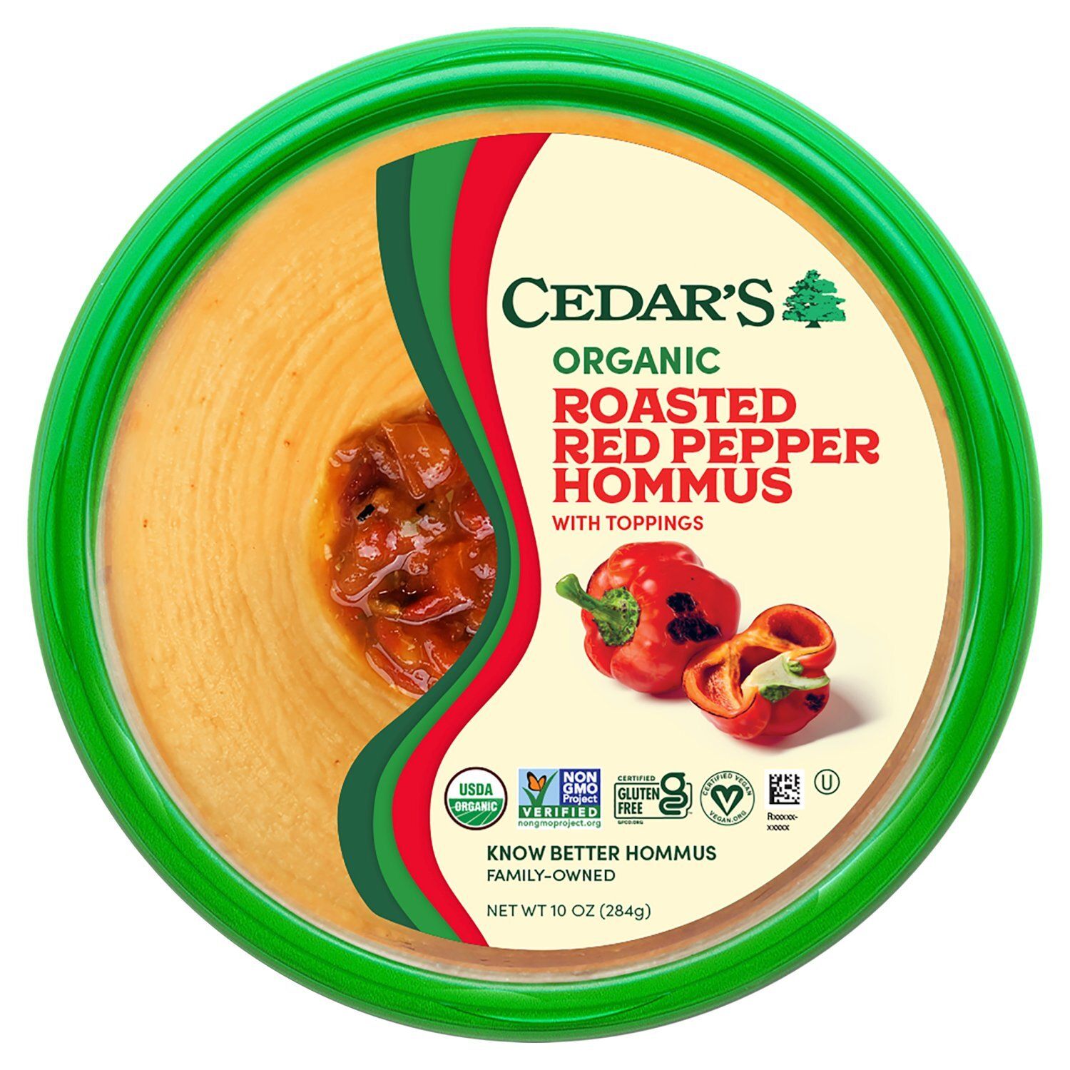 Cedar&#39;s Organic Roasted Red Pepper Hommus with Toppings, 10 oz