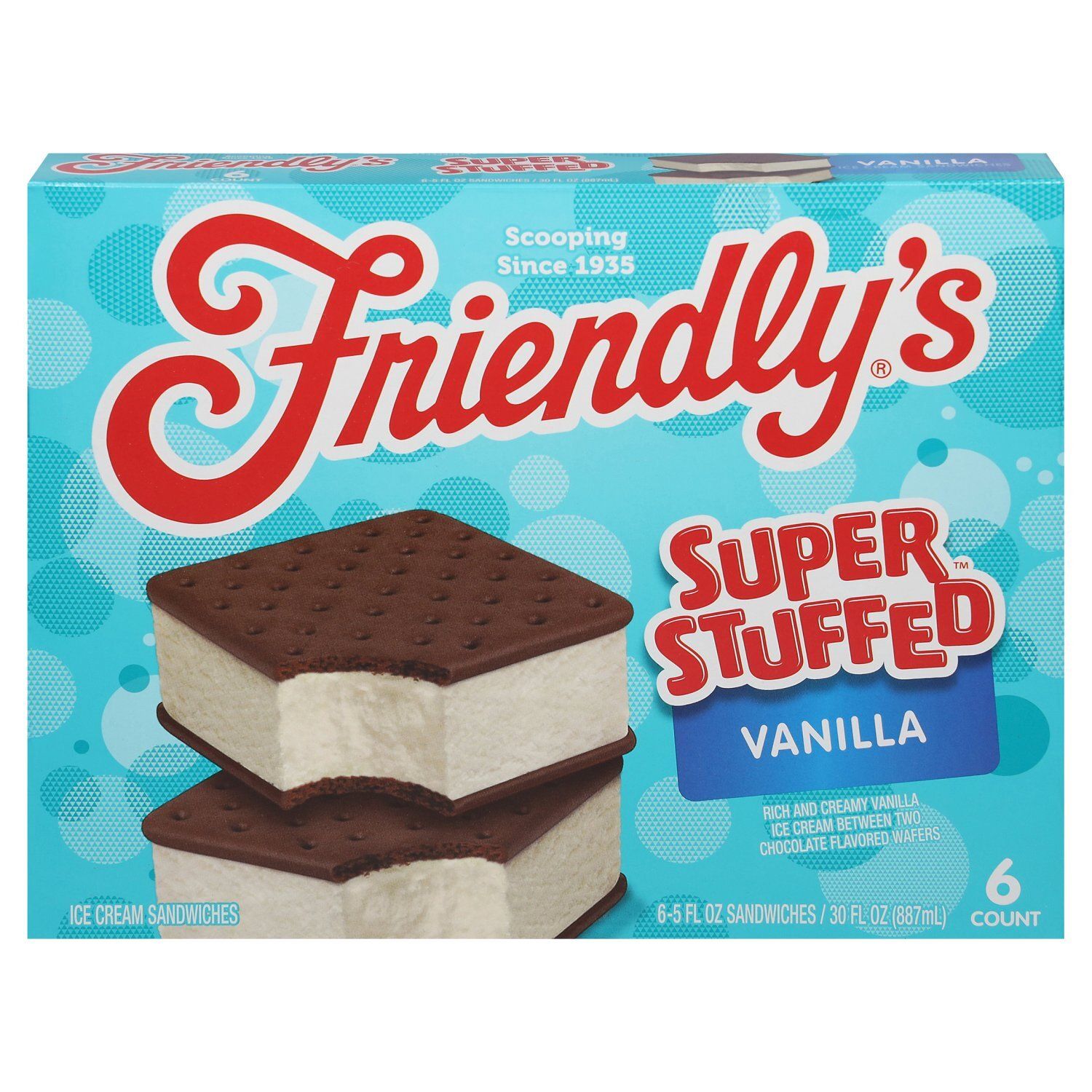 Friendly&#39;s Super Stuffed Vanilla Ice Cream Sandwiches, 5 fl oz, 6 count