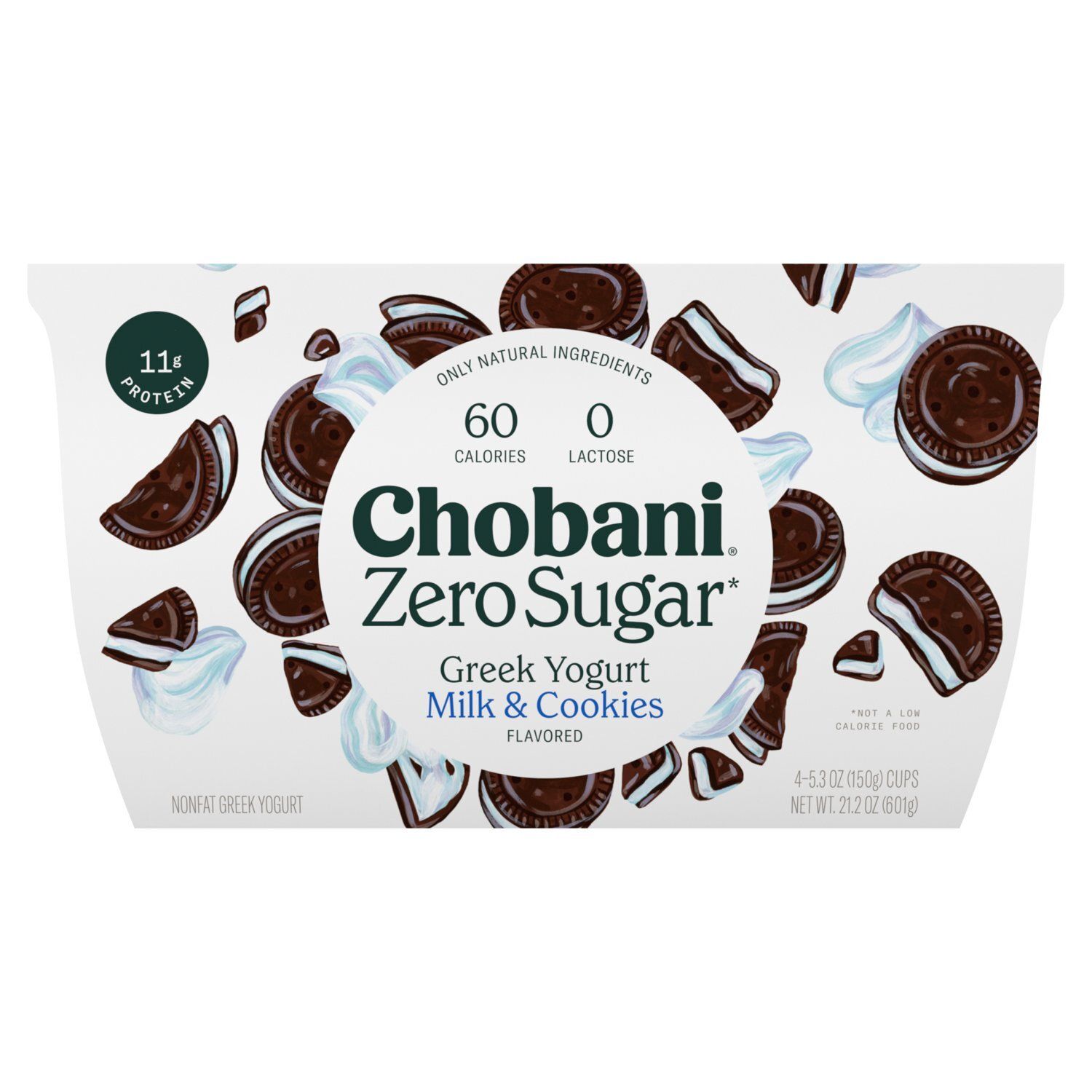 Chobani Zero Sugar Milk &amp; Cookies Flavored Nonfat Greek Yogurt, 5.3 oz, 4 count