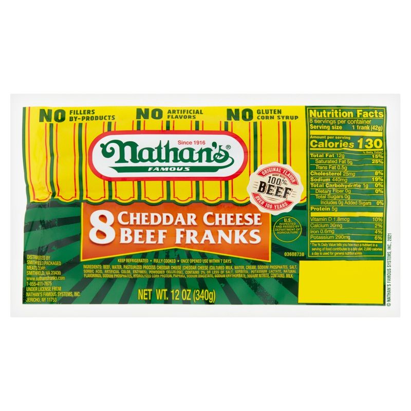 Nathan&#39;s Cheddar Cheese Beef Franks, 8 count, 12 oz