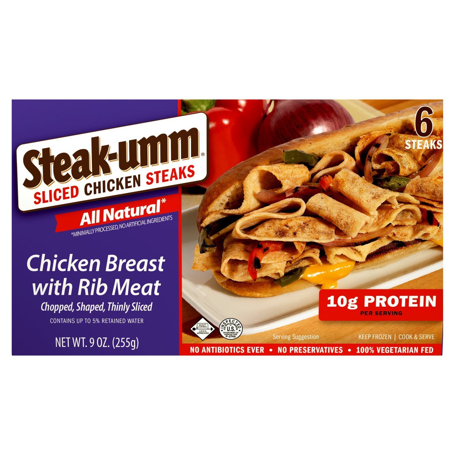 Steak-umm Chicken Breast with Rib Meat Sliced Chicken Steaks, 6 count, 9 oz