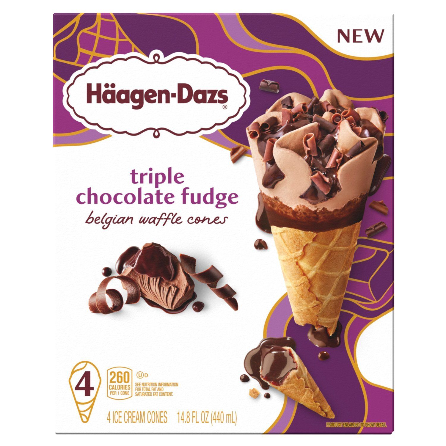 Häagen-Dazs Triple Chocolate Fudge Belgian Waffle Ice Cream Cones, 4 count, 14.8 fl oz