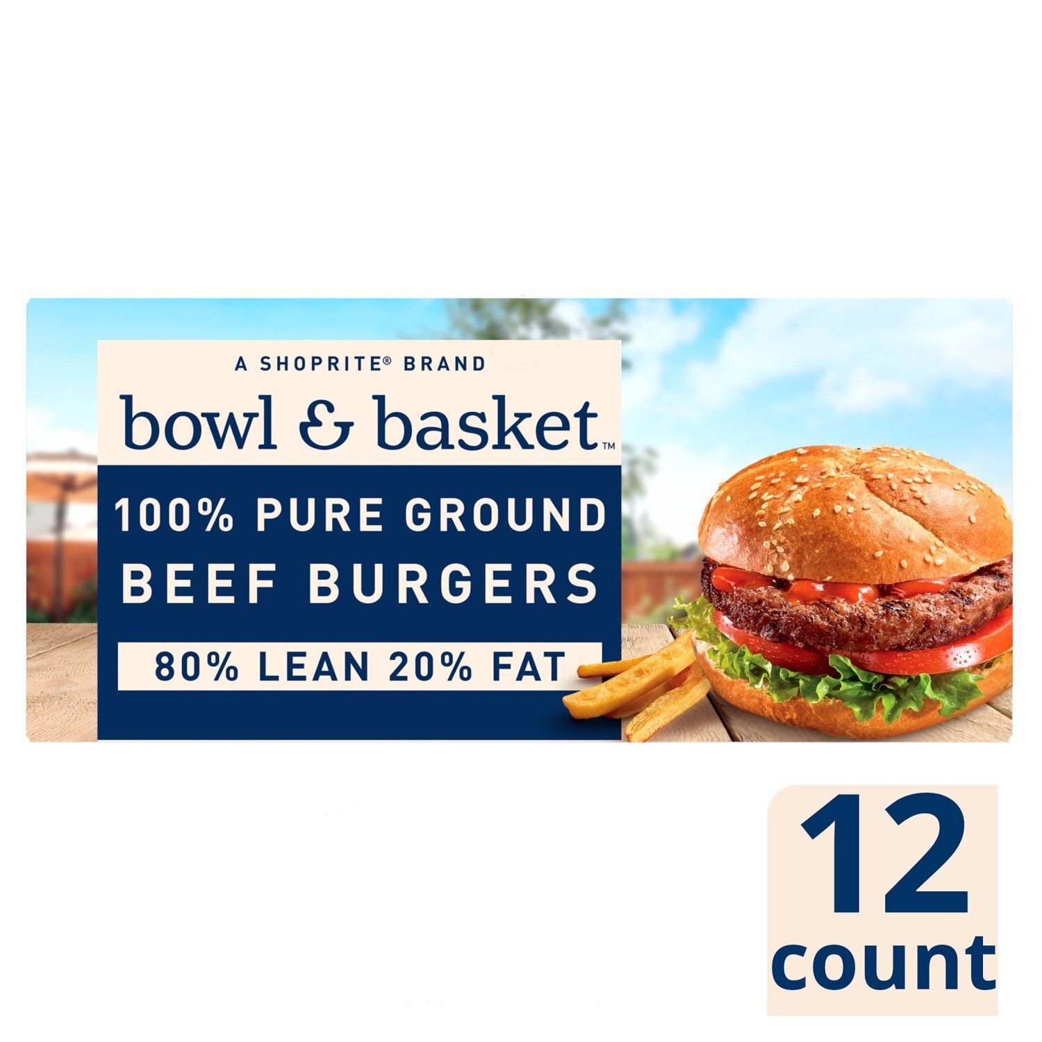 Bowl &amp; Basket 80% Lean 20% Fat Beef Burgers, 1/4 lb, 12 count