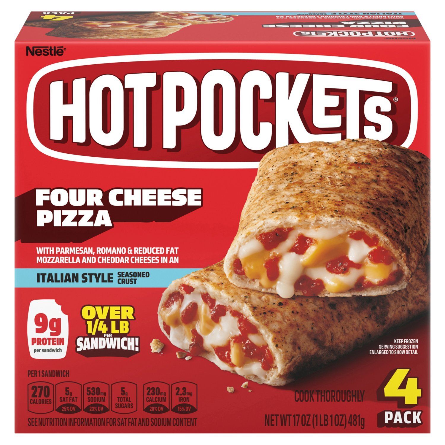 Hot Pockets Four Cheese Pizza Italian Style Seasoned Crust Sandwiches, 4 count, 17 oz