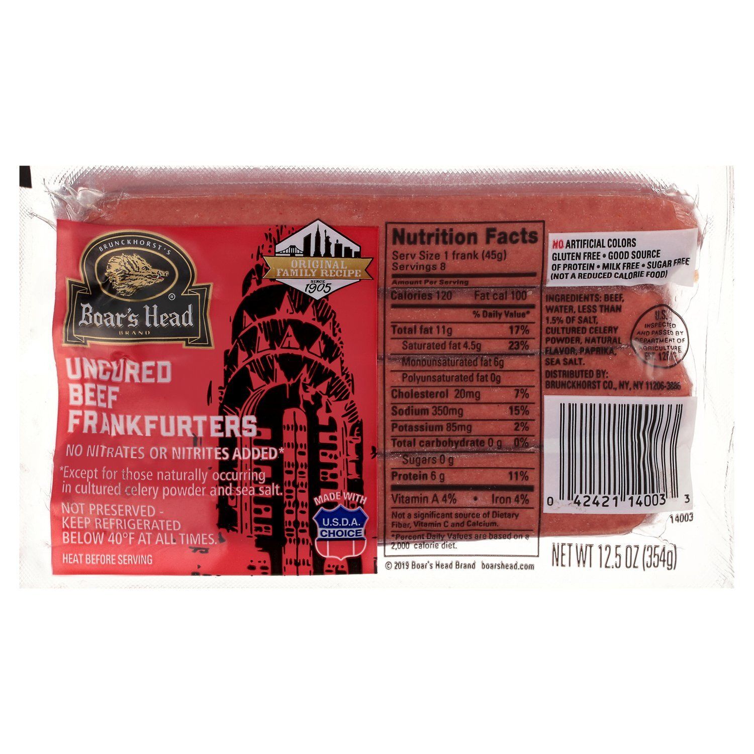 Boar&#39;s Head Uncured Beef Frankfurters, 12.5 oz