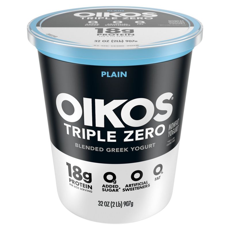 Oikos Triple Zero Plain Blended Greek Nonfat Yogurt, 32 oz