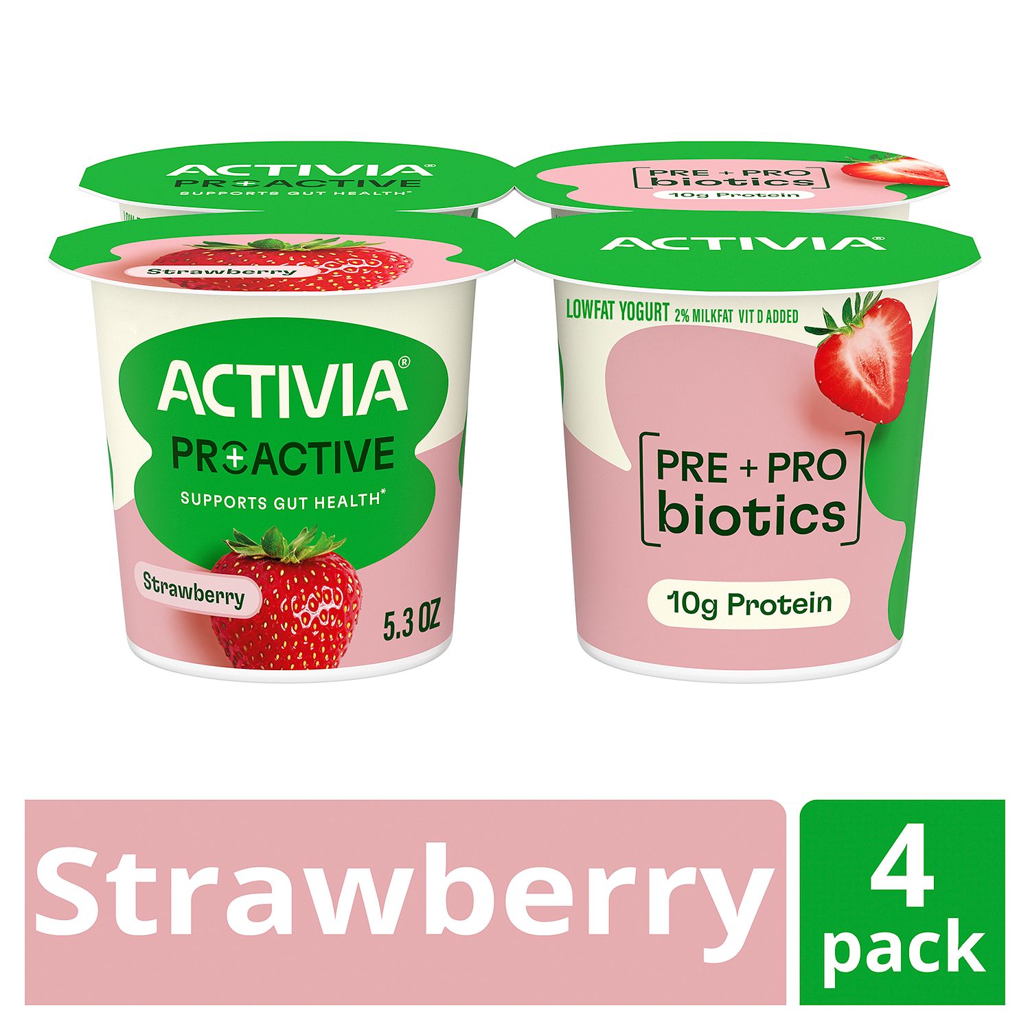 Activia Proactive Strawberry Low Fat Yogurt, 5.3 oz, 4 count