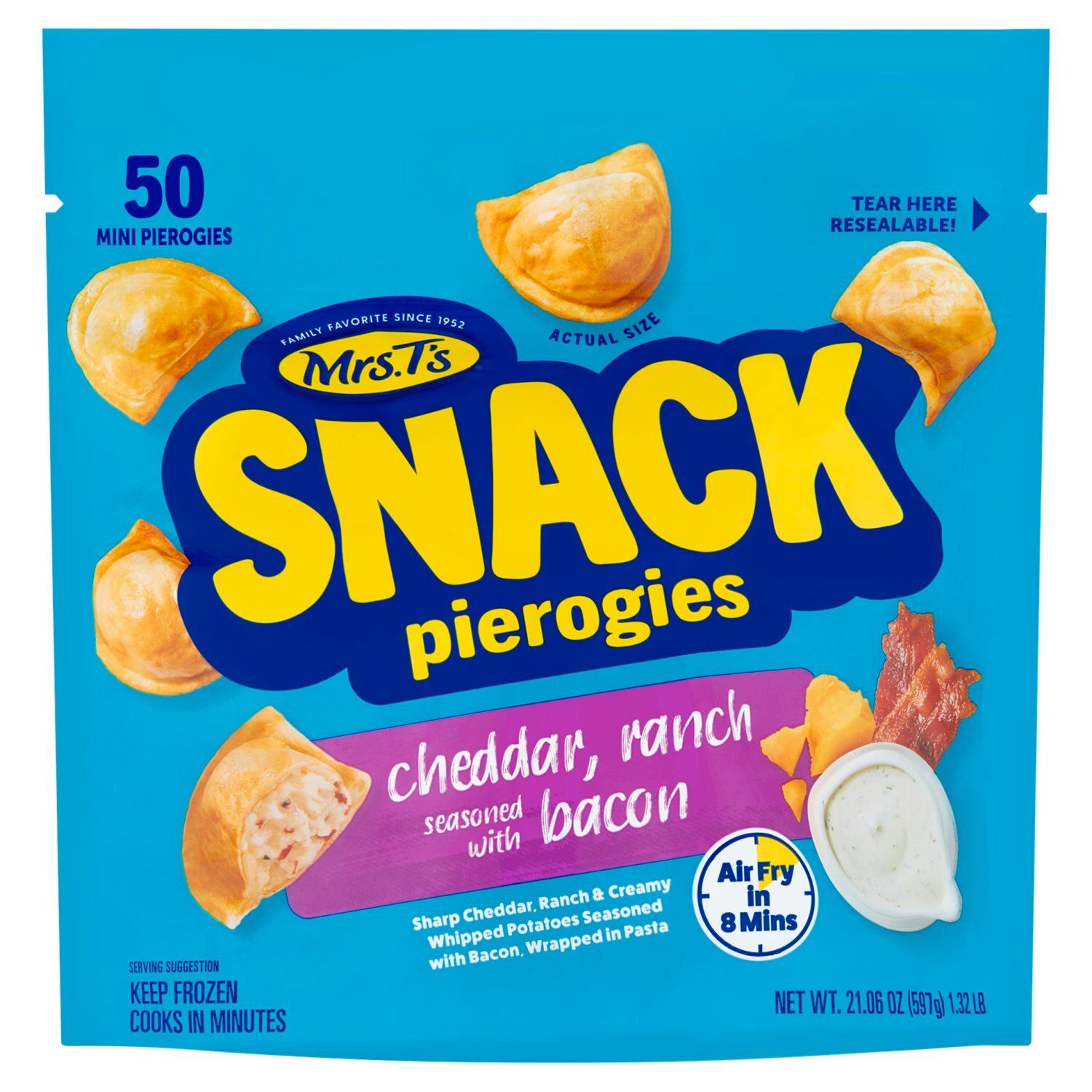 Mrs. T&#39;s Cheddar Ranch Seasoned with Bacon Snack Pierogies, 50 count, 21.06 oz