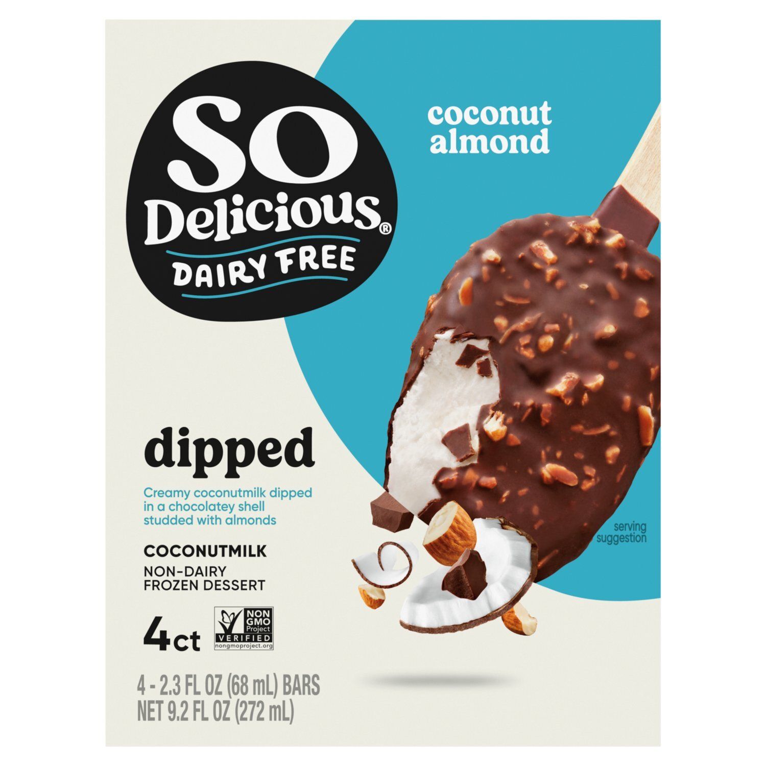 So Delicious Dairy Free Coconutmilk Dipped Non-Dairy Frozen Dessert Bars, 2.3 fl oz, 4 count