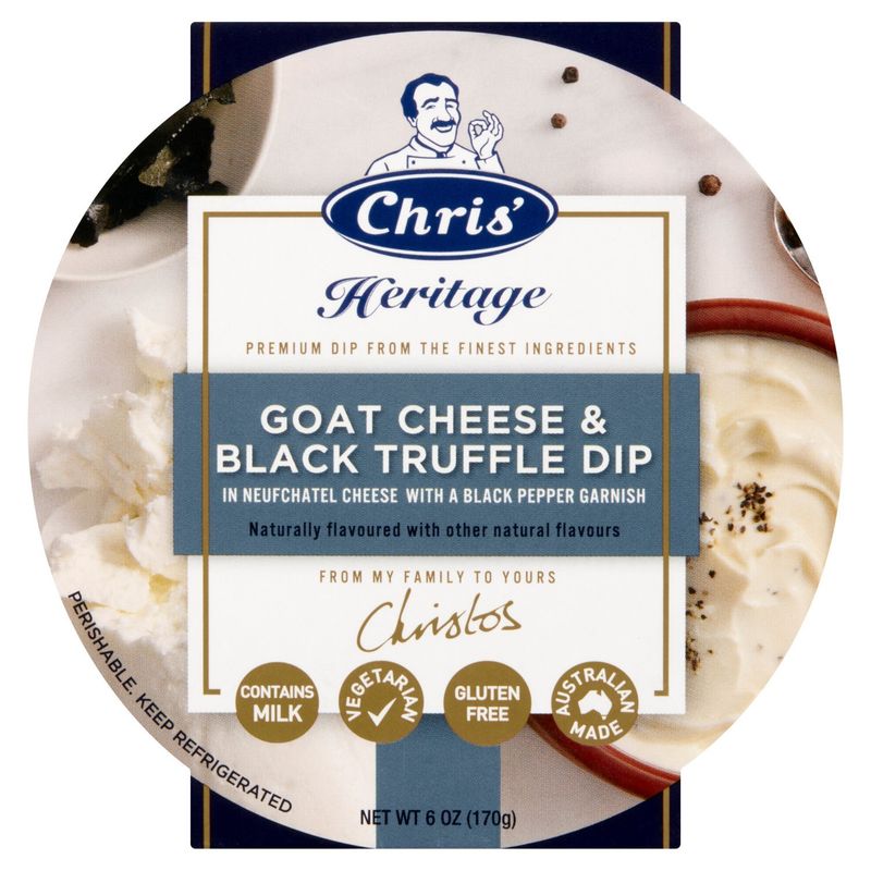 Chris Heritage Goat Cheese &amp; Black Truffle Dip, 6 oz
