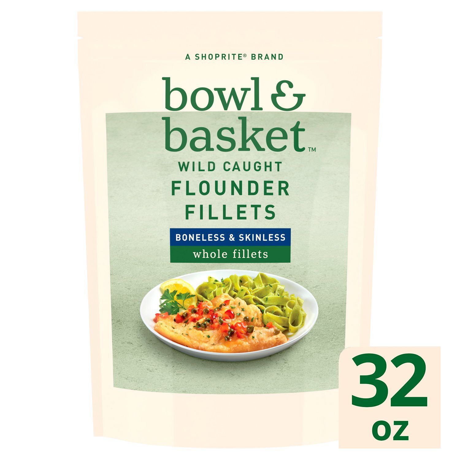 Bowl &amp; Basket Flounder Fillets Boneless &amp; Skinless Whole, 32 oz