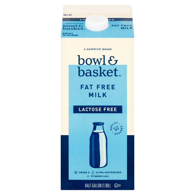 Bowl &amp; Basket Fat Free Lactose Free Milk, half gallon