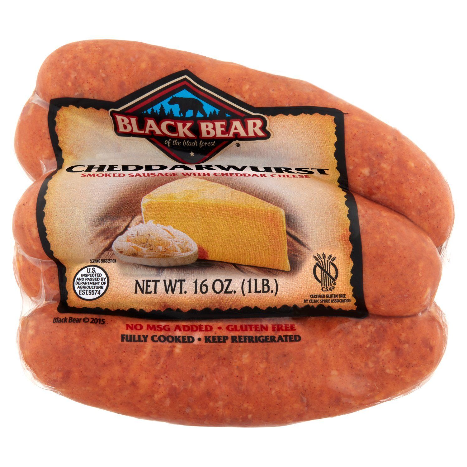 Black Bear Cheddarwurst Smoked Sausage with Cheddar Cheese, 16 oz