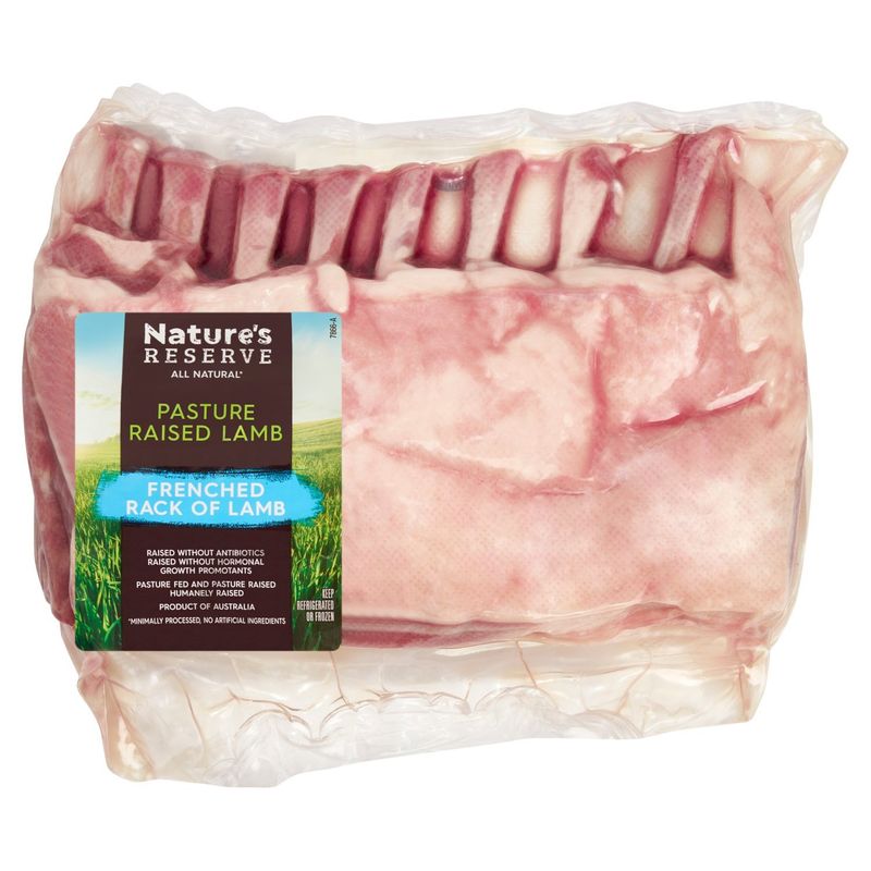 Nature&#39;s Reserve Lamb Frenched Rack of Lamb, Bone In, Grassfed, Average Weight 2 lb Pack