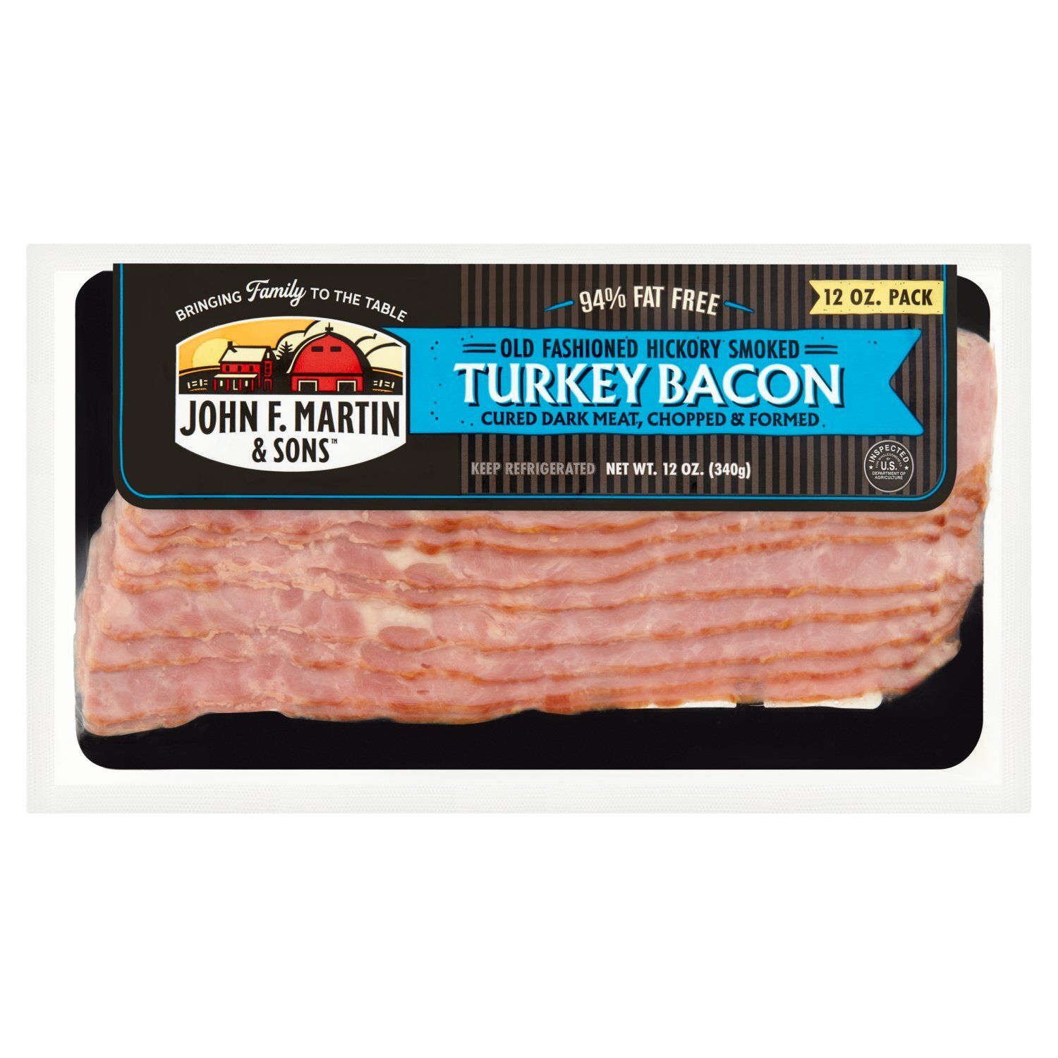 John F. Martin &amp; Sons 94% Fat Free Old Fashioned Hickory Somked Turkey Bacon, 12 oz