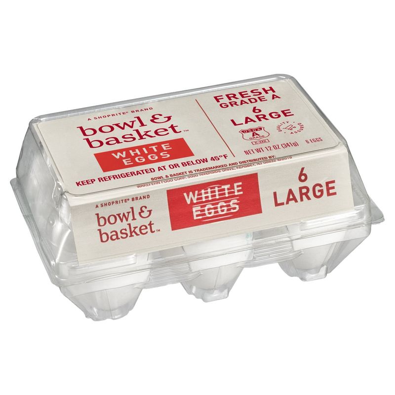 Bowl &amp; Basket Fresh White Eggs, Large, 6 count, 12 oz