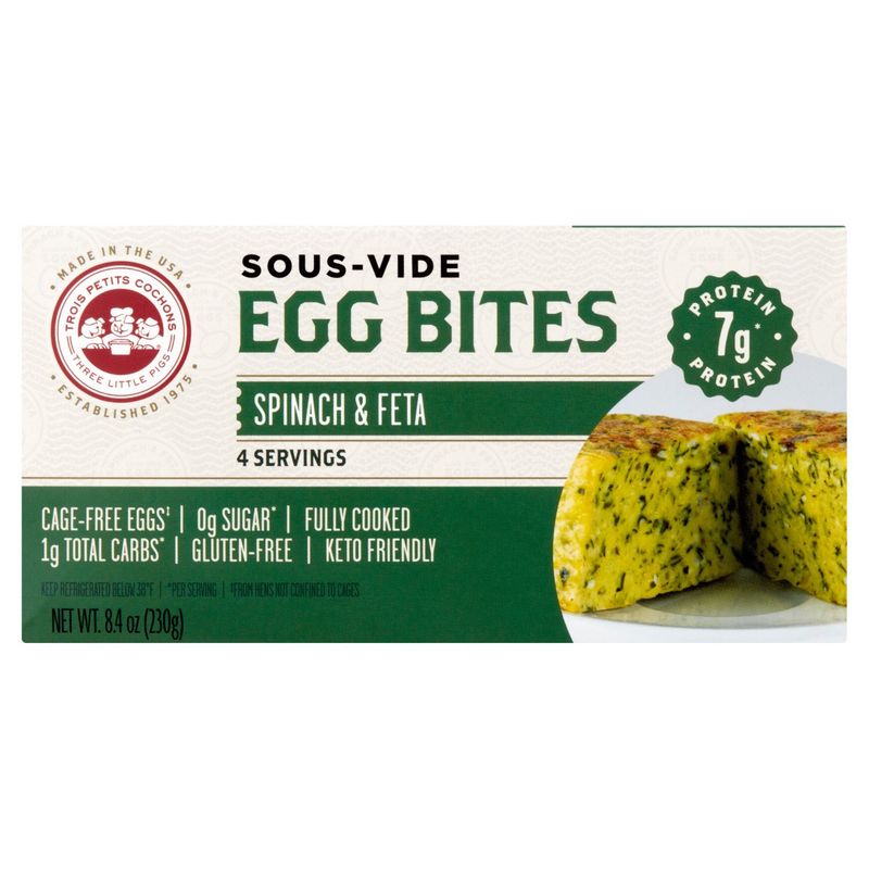 Three Little Pigs Sous-Vide Spinach &amp; Feta Egg Bites, 8.4 oz
