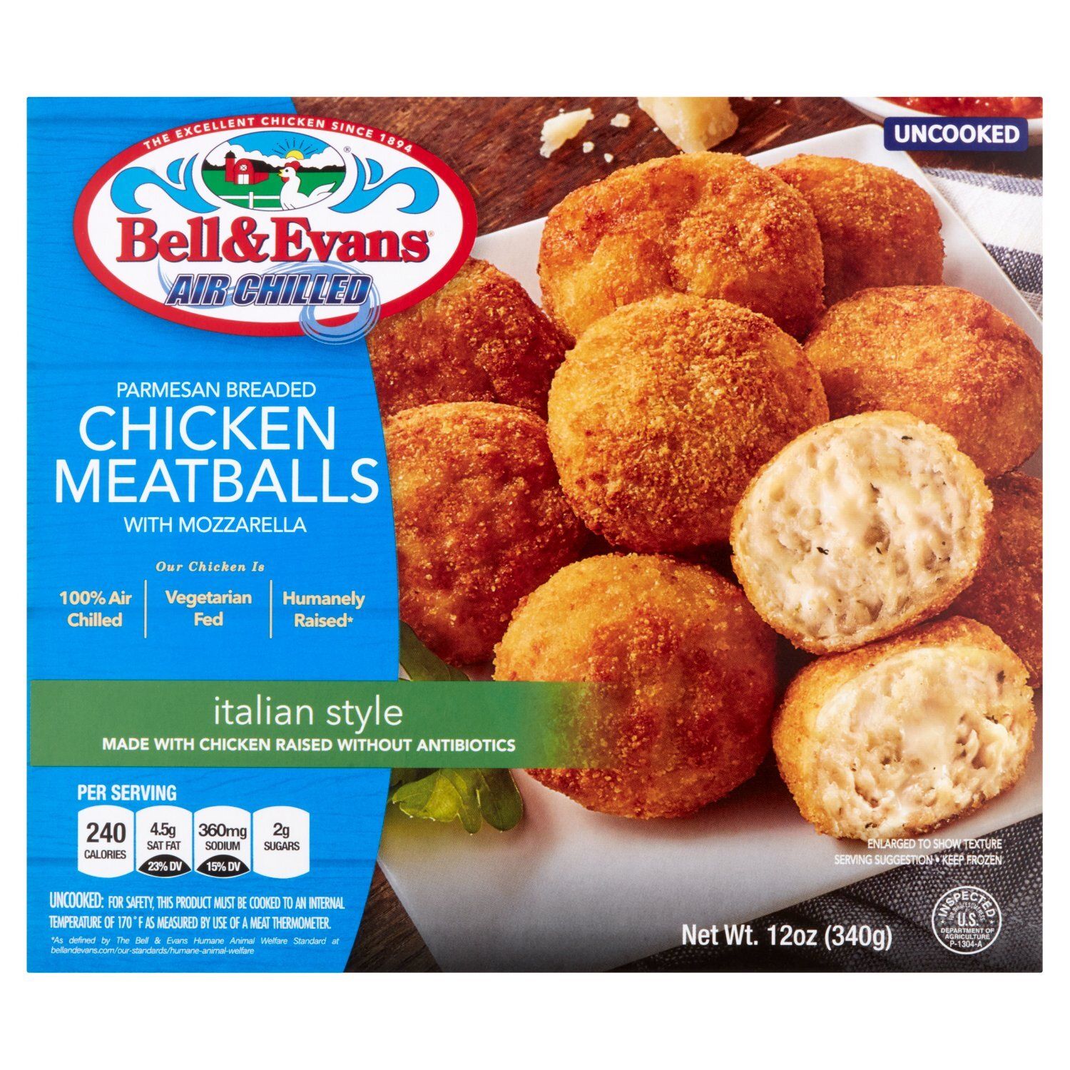 Bell &amp; Evans Italian Style Parmesan Breaded Chicken Meatballs with Mozzarella, 12 oz