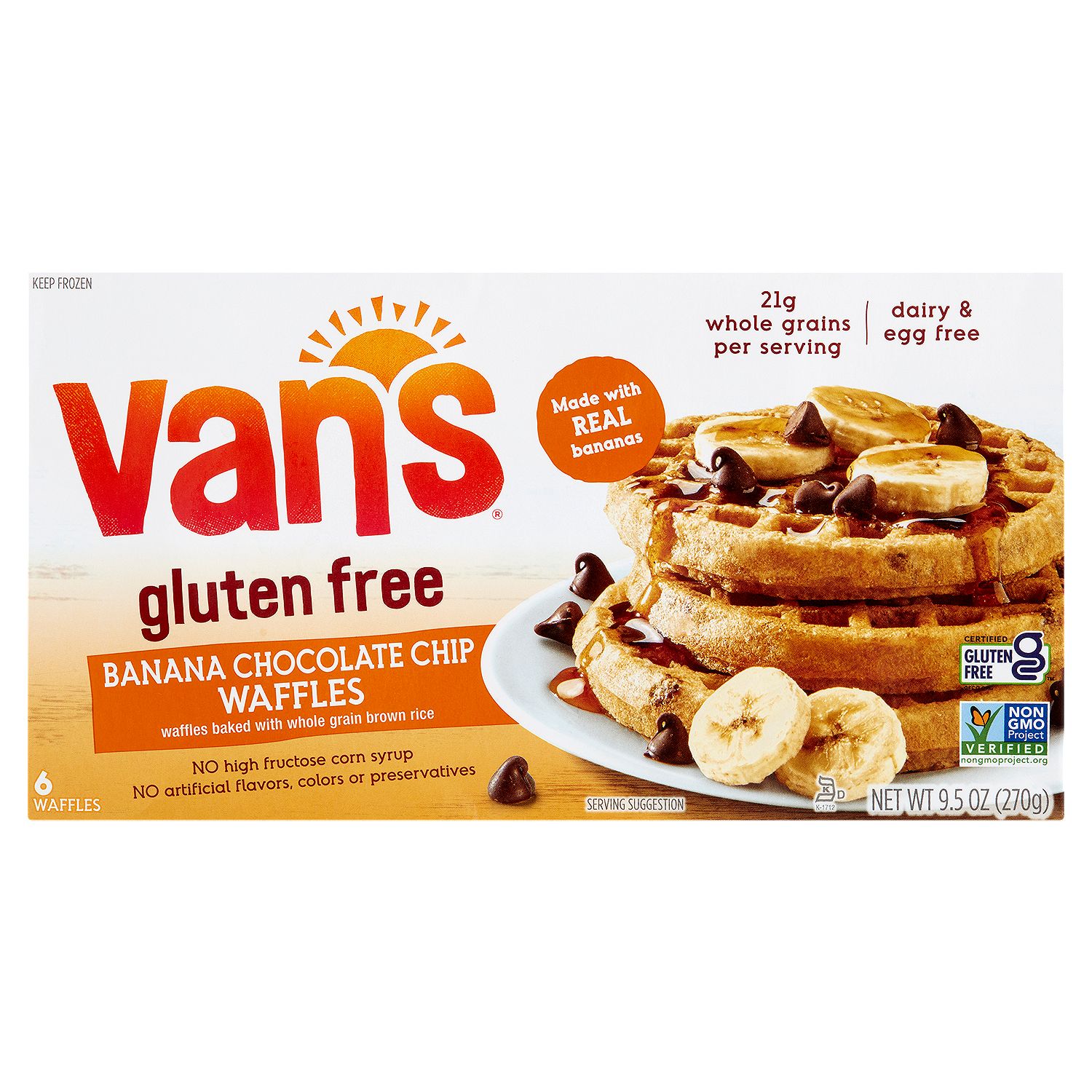 Van&#39;s Gluten Free Banana Chocolate Chip Waffles, 6 count, 9.5 oz