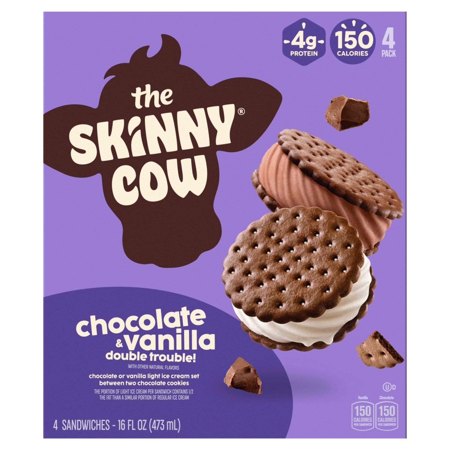 The Skinny Cow Chocolate &amp; Vanilla Double Trouble Sandwiches, 4 count, 16 fl oz