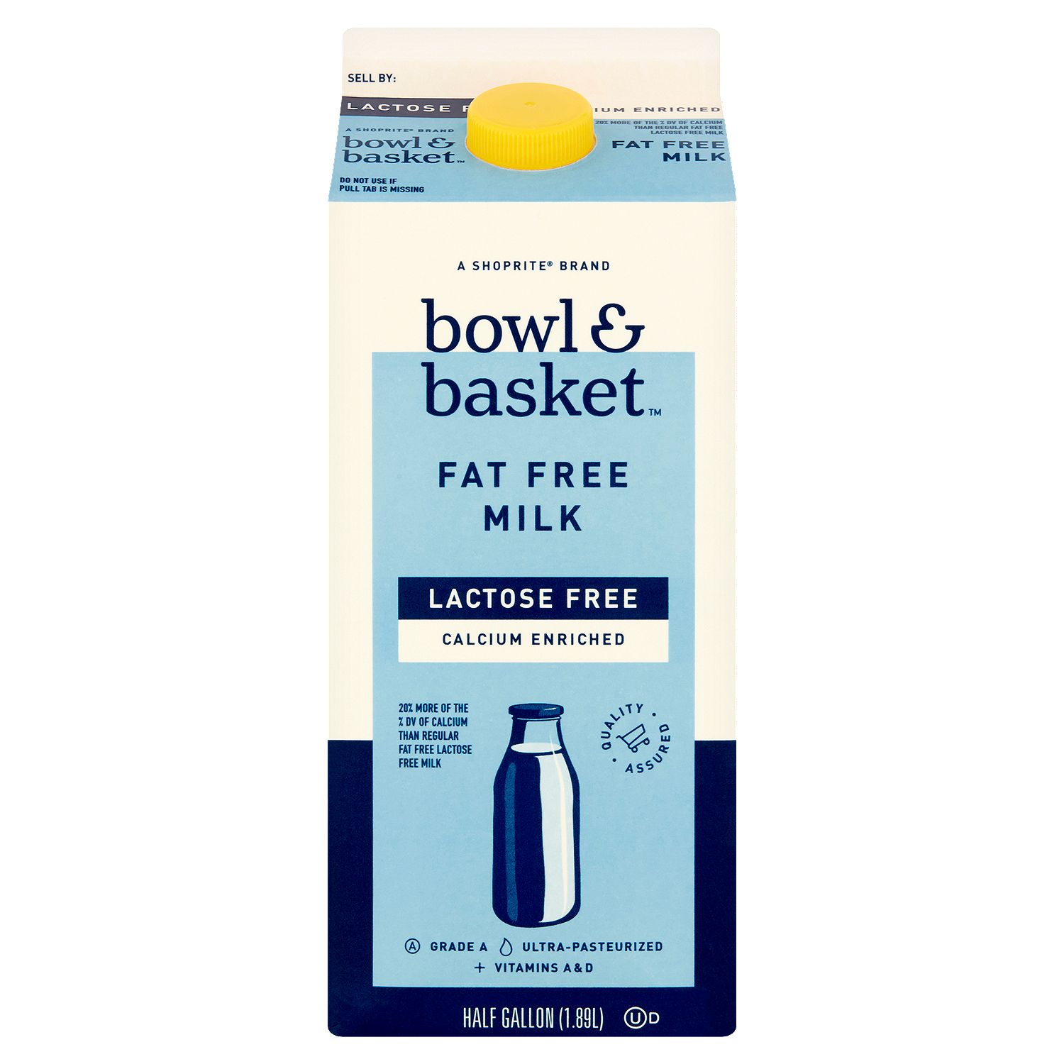 Bowl &amp; Basket Lactose Free Calcium Enriched Fat Free Milk, half gallon