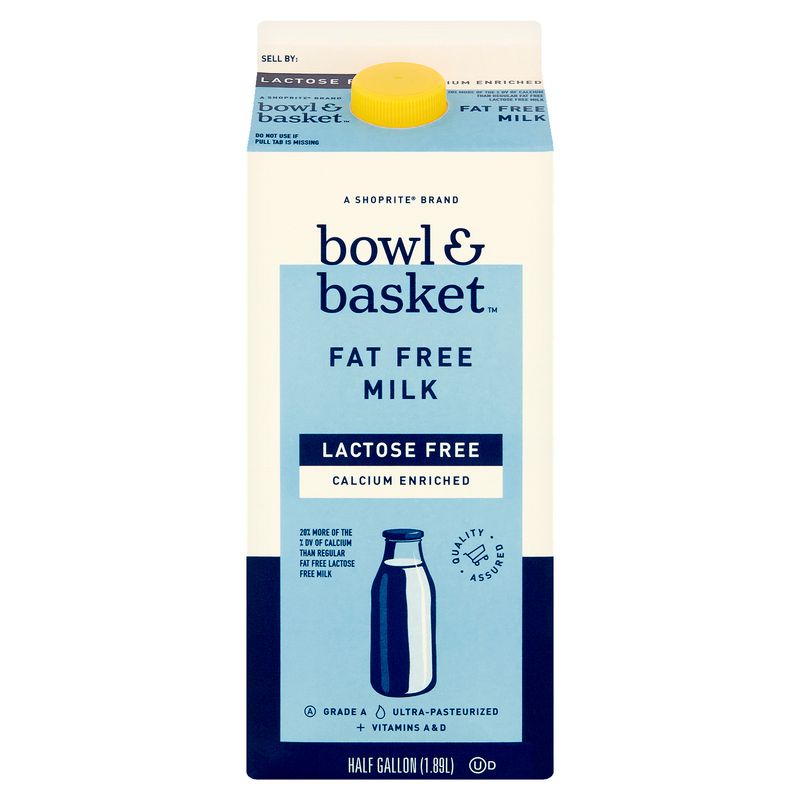 Bowl &amp; Basket Lactose Free Calcium Enriched Fat Free Milk, half gallon