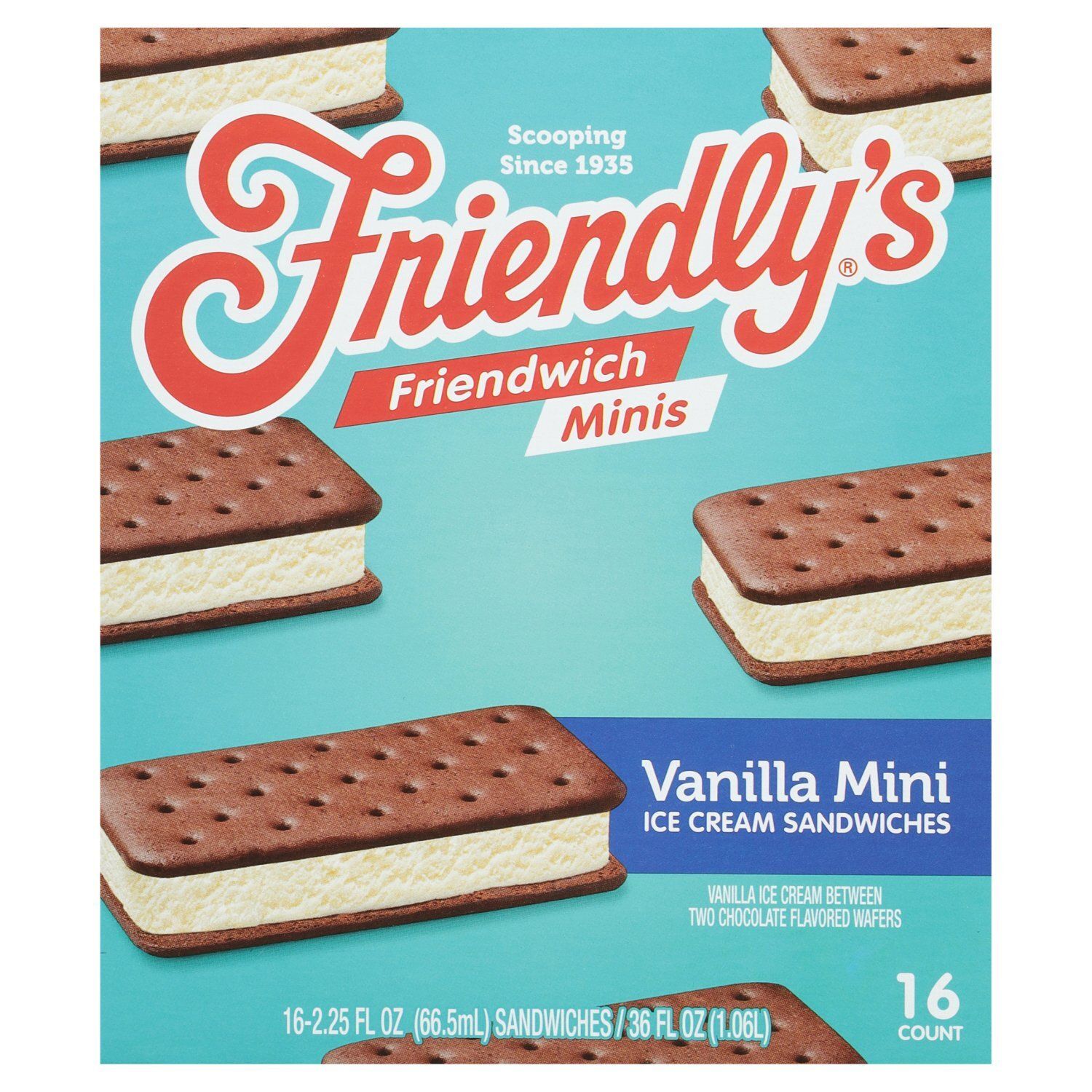 Friendly&#39;s Friendwich Minis Vanilla Ice Cream Sandwiches, 2.25 fl oz, 16 count