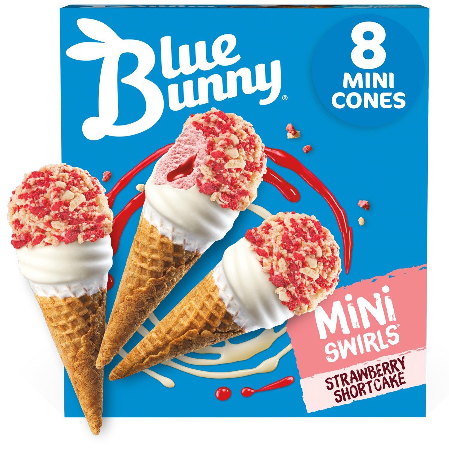 Blue Bunny Mini Swirls Strawberry Shortcake Frozen Dairy Dessert, 2.3 fl oz, 8 count