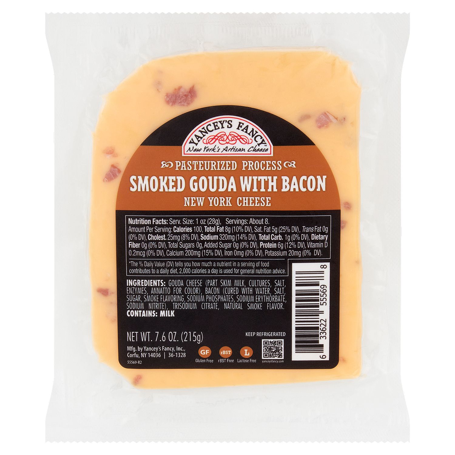 Yancey&#39;s Fancy Smoked Gouda New York Cheese with Bacon, 7.6 oz