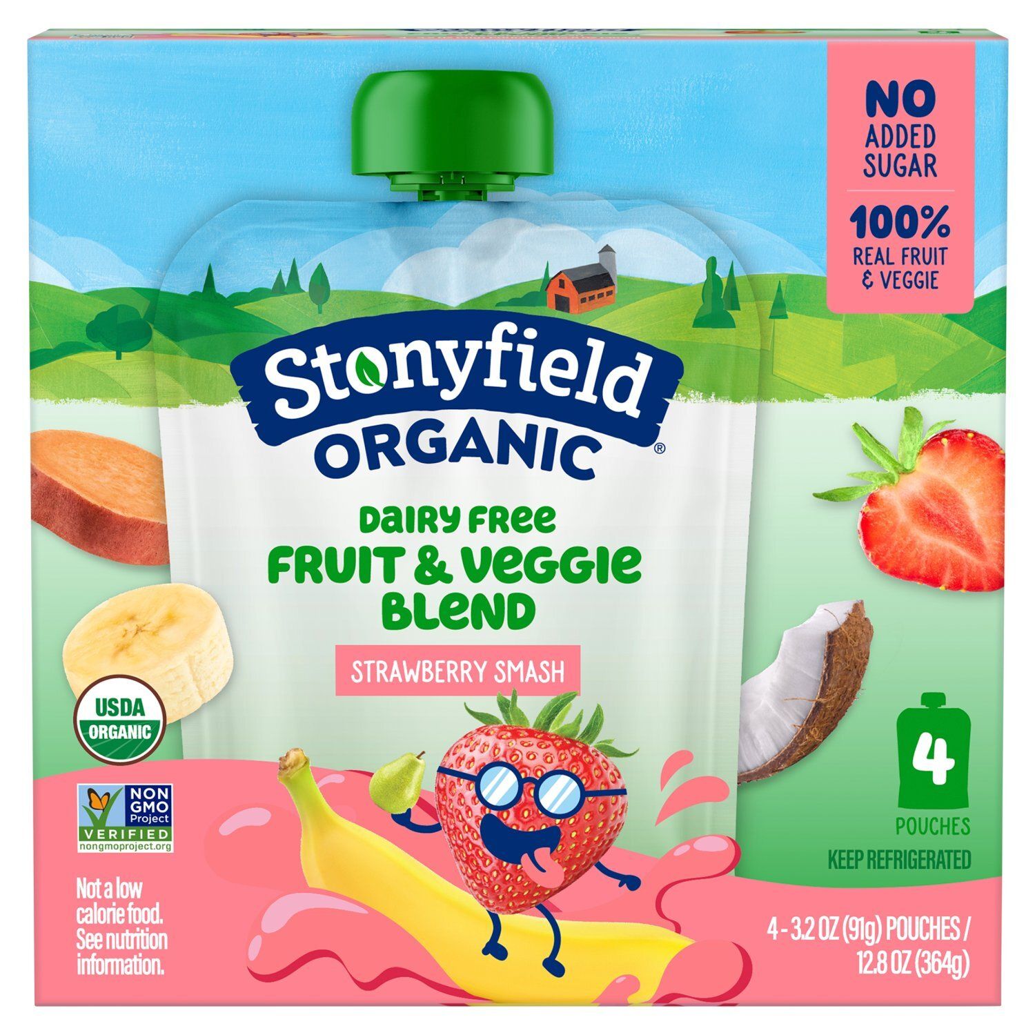 Stonyfield Organic Strawbanana Smash Dairy Free Fruit &amp; Veggie Blend, 3.2 oz, 4 count