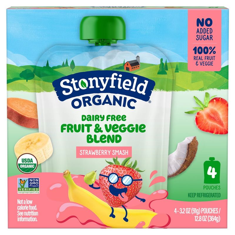 Stonyfield Organic Strawbanana Smash Dairy Free Fruit &amp; Veggie Blend, 3.2 oz, 4 count