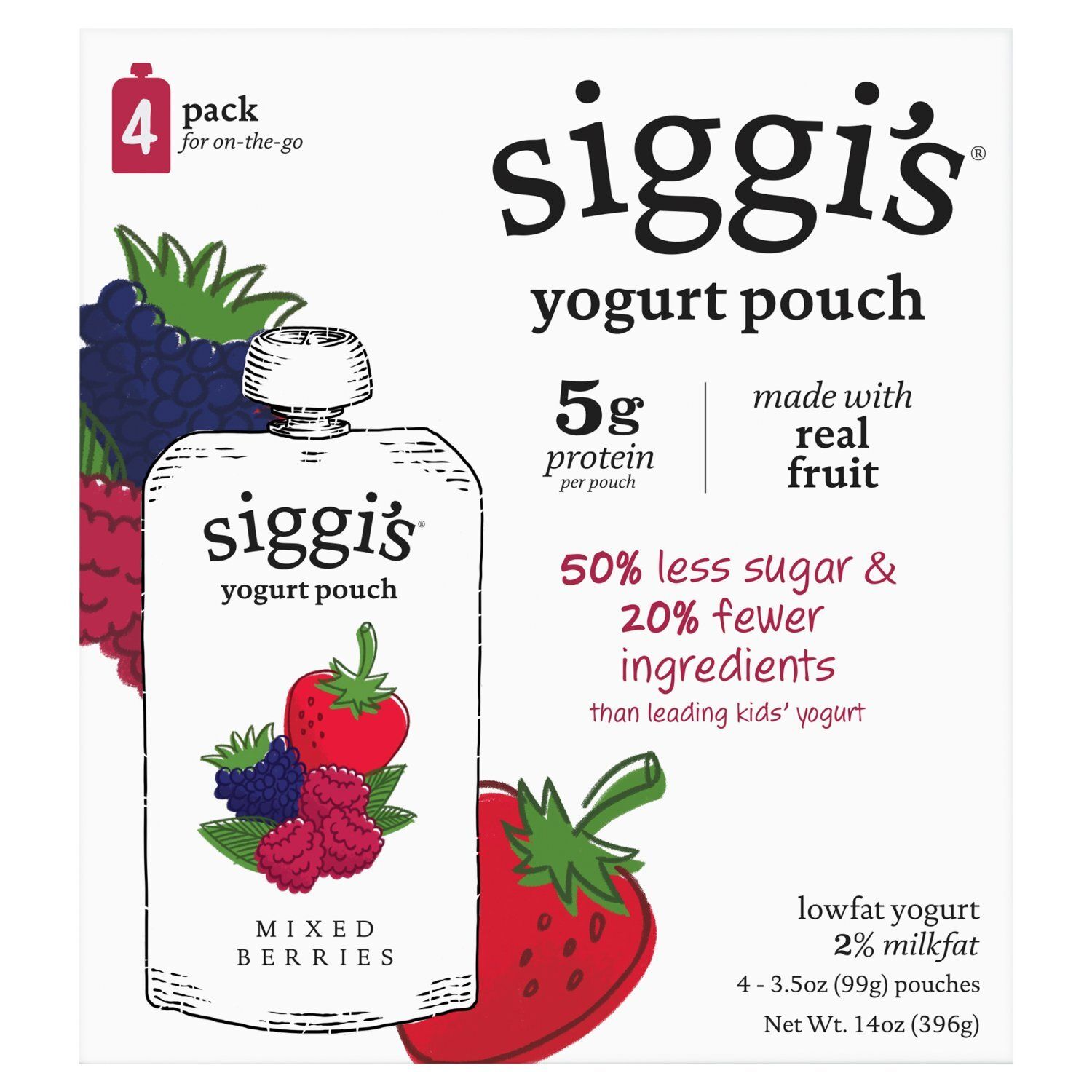 Siggi&#39;s Mixed Berries Lowfat Yogurt Pouch, 3.5 oz, 4 count