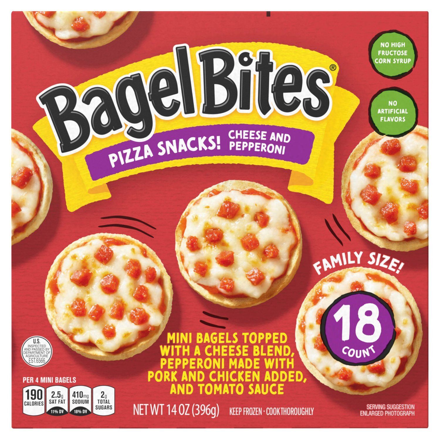 Bagel Bites Cheese &amp; Pepperoni Pizza Snacks! Family Size!, 18 count, 14 oz