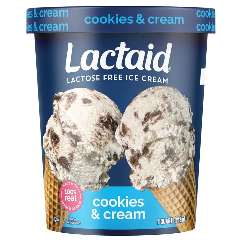 Lactaid Cookies &amp; Cream Lactose Free  Ice Cream, 1 quart