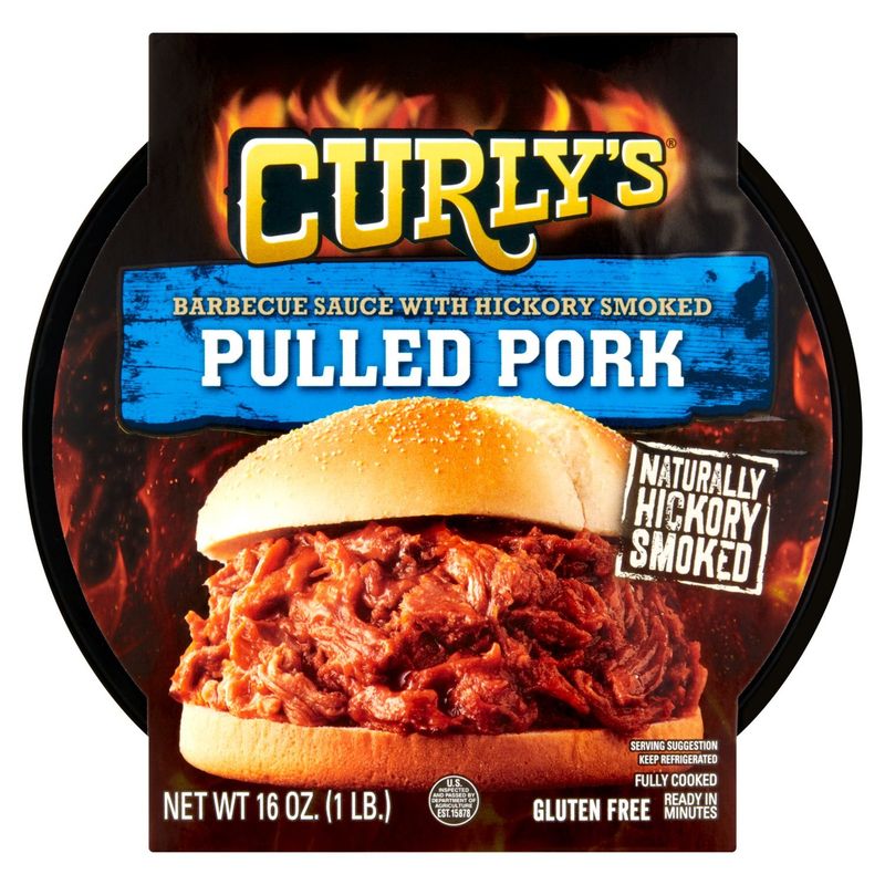 Curly&#39;s Barbecue Sauce with Hickory Smoked Pulled Pork, 16 oz