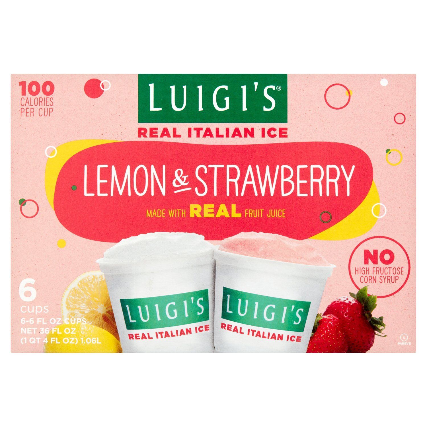 Luigi&#39;s Lemon &amp; Strawberry Real Italian Ice, 6 fl oz, 6 count