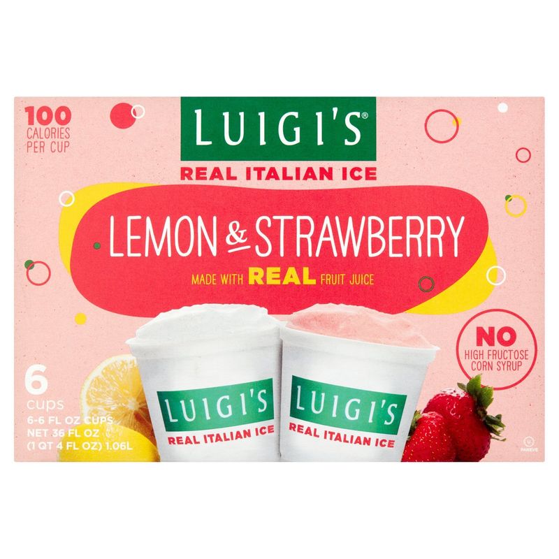Luigi&#39;s Lemon &amp; Strawberry Real Italian Ice, 6 fl oz, 6 count