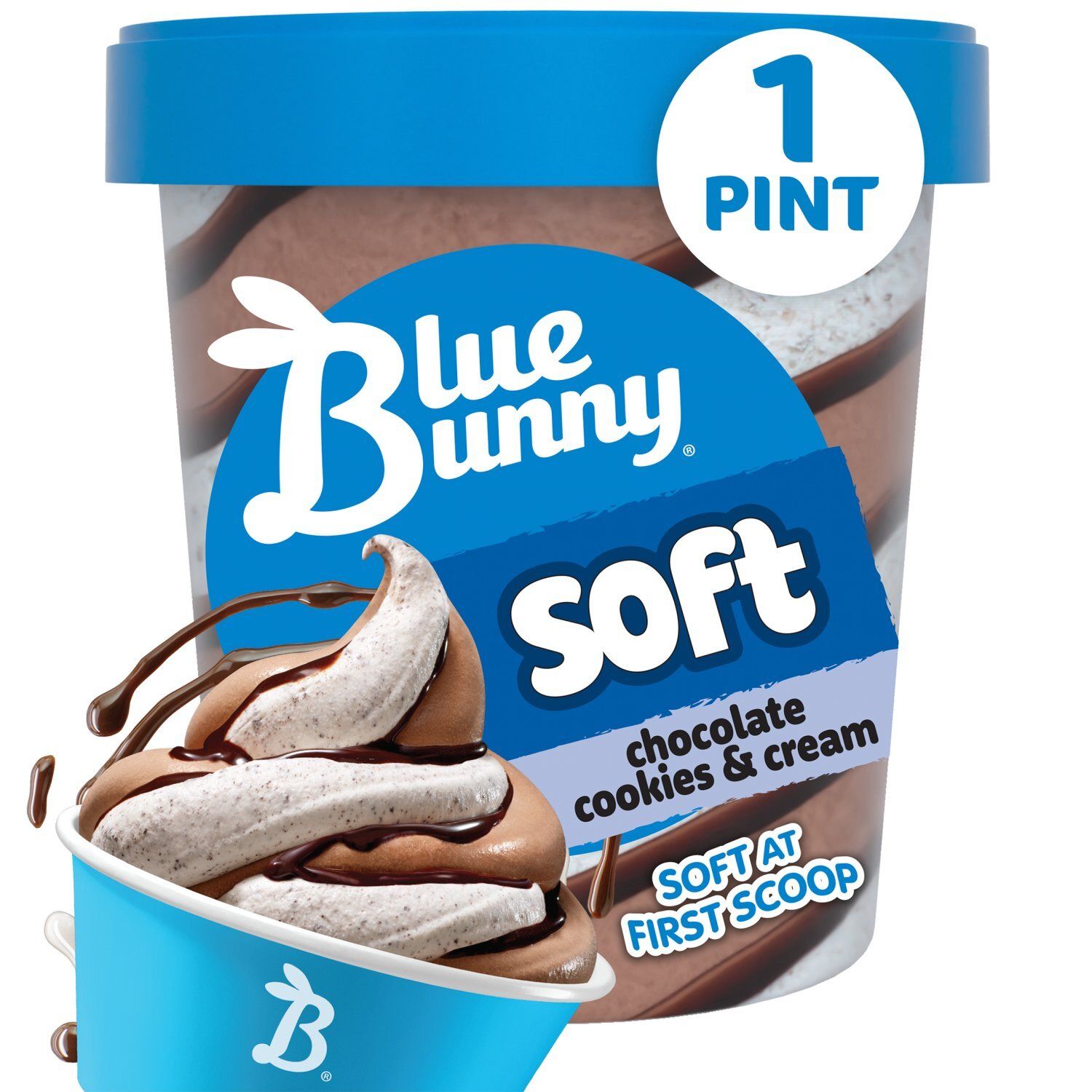 Blue Bunny Chocolate Cookies &amp; Cream Soft Frozen Dairy Dessert, 1 pint