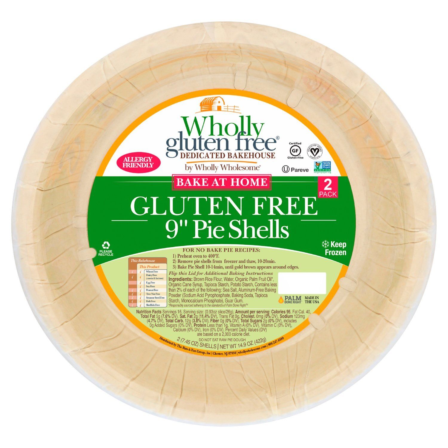 Wholly Gluten Free by Wholly Wholesome Bake At Home 9&quot; Pie Shells, 7.45 oz, 2 count