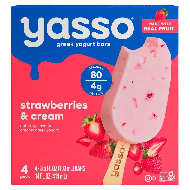 Yasso Strawberries &amp; Cream Frozen Greek Yogurt Bars, 4 count, 14 fl oz