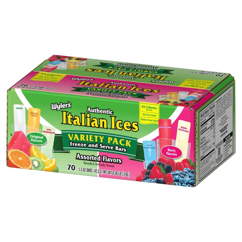 Wyler&#39;s Authentic Italian Ices Assorted Flavors Bars Variety Pack, 1.5 oz, 70 count