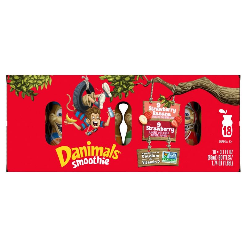 Danimals Strawberry Banana &amp; Strawberry Flavored Smoothie, 3.1 fl oz, 18 count