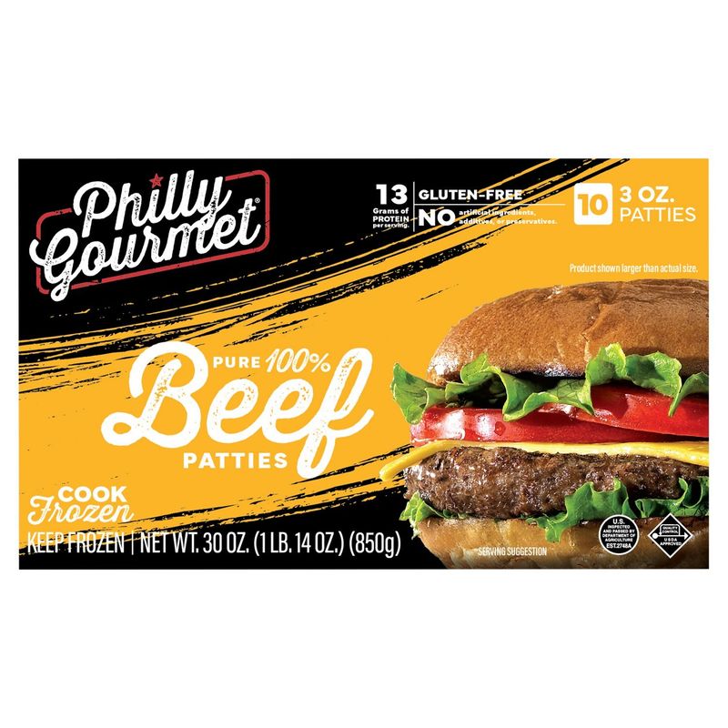 Philly Gourmet Pure 100% Beef Patties, 3 oz, 10 count