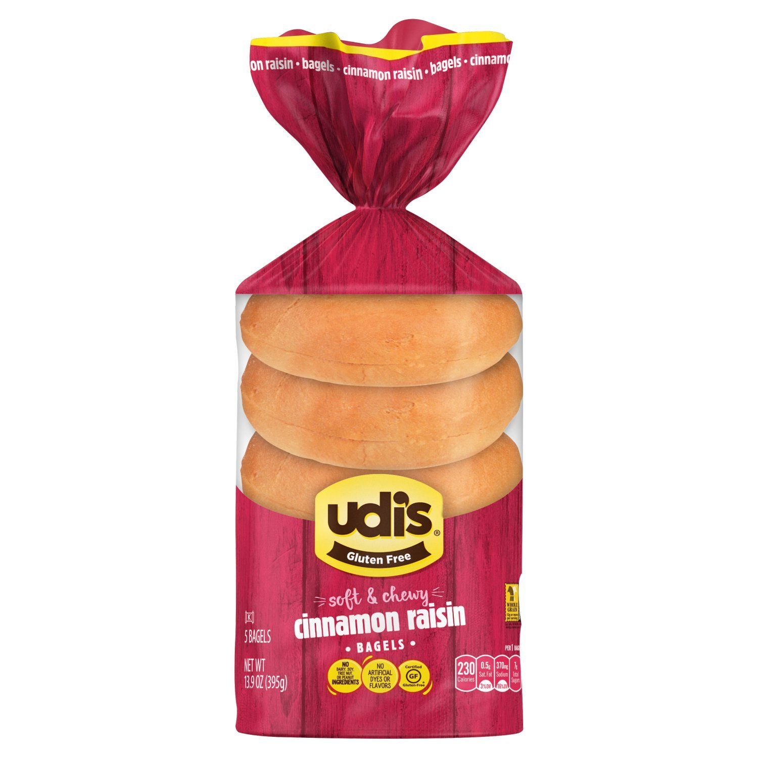 Udi&#39;s Gluten Free Soft &amp; Chewy Cinnamon Raisin Bagels, 5 count, 13.9 oz