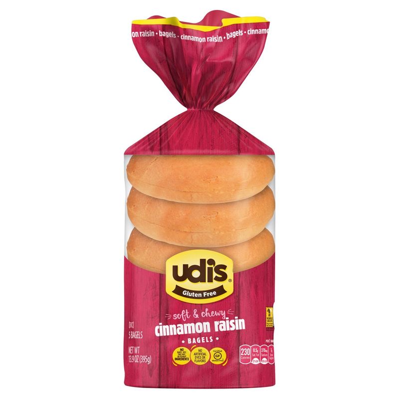 Udi&#39;s Gluten Free Soft &amp; Chewy Cinnamon Raisin Bagels, 5 count, 13.9 oz