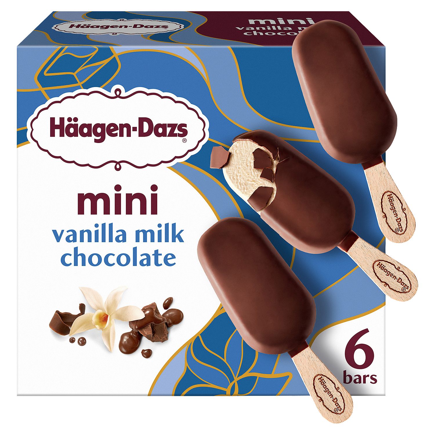 Häagen-Dazs Mini Vanilla Milk Chocolate Ice Cream Bars, 6 count, 11.1 fl oz