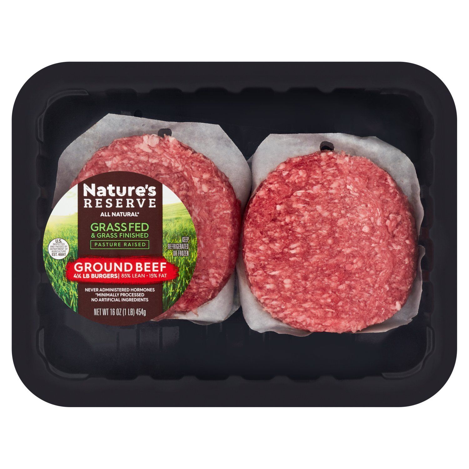 Nature&#39;s Reserve 85% Lean 15% Fat Ground Beef Burgers, 4 count, 16 oz