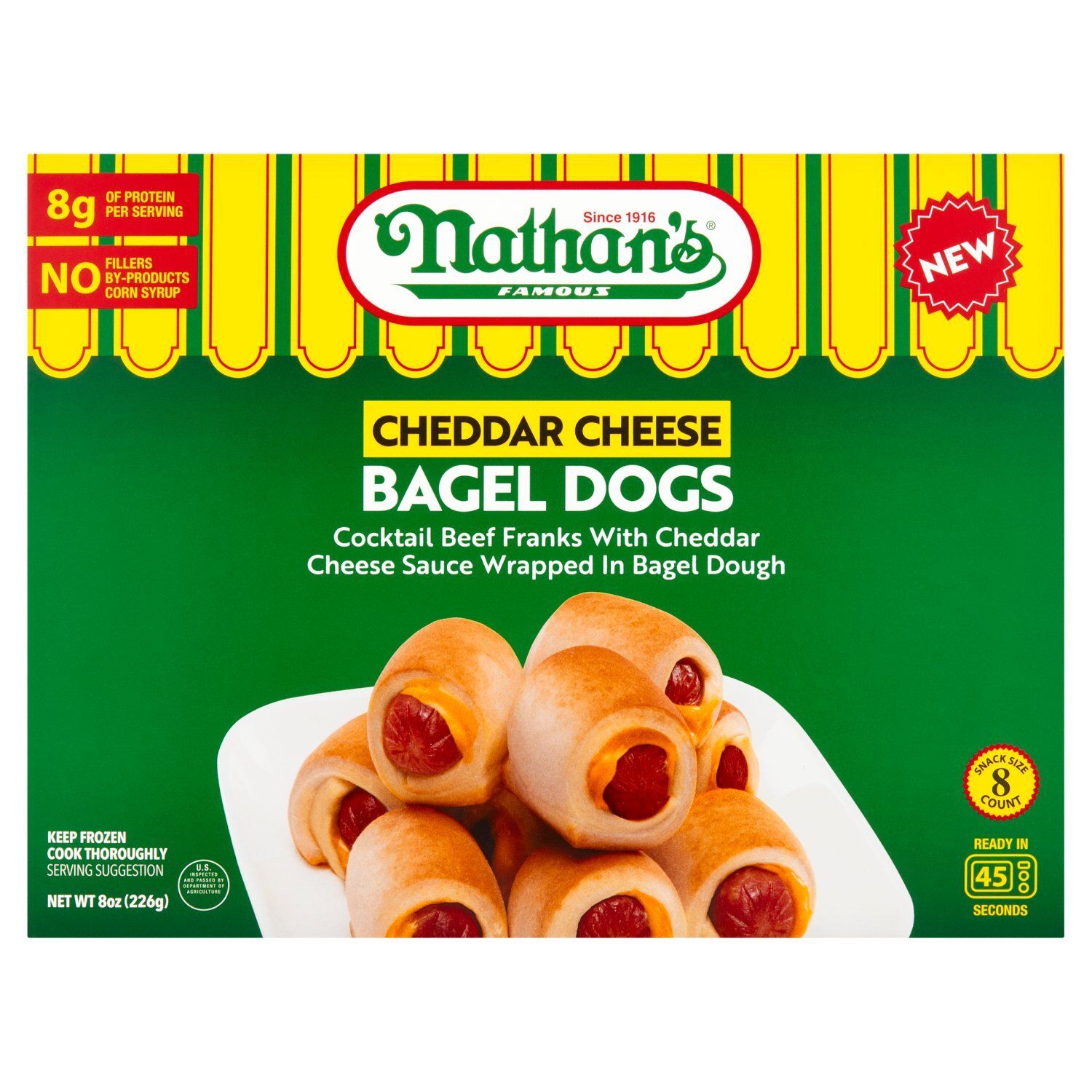 Nathan&#39;s Famous Cheddar Cheese Bagel Dogs Snack Size, 8 count, 8 oz