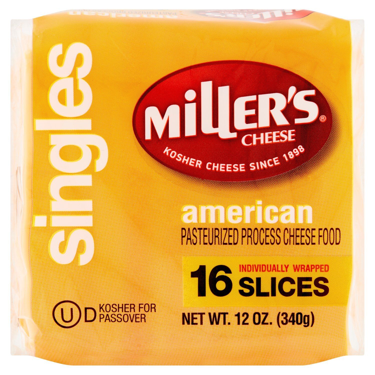 Miller&#39;s Singles Yellow American Cheese, 16 count, 12 oz